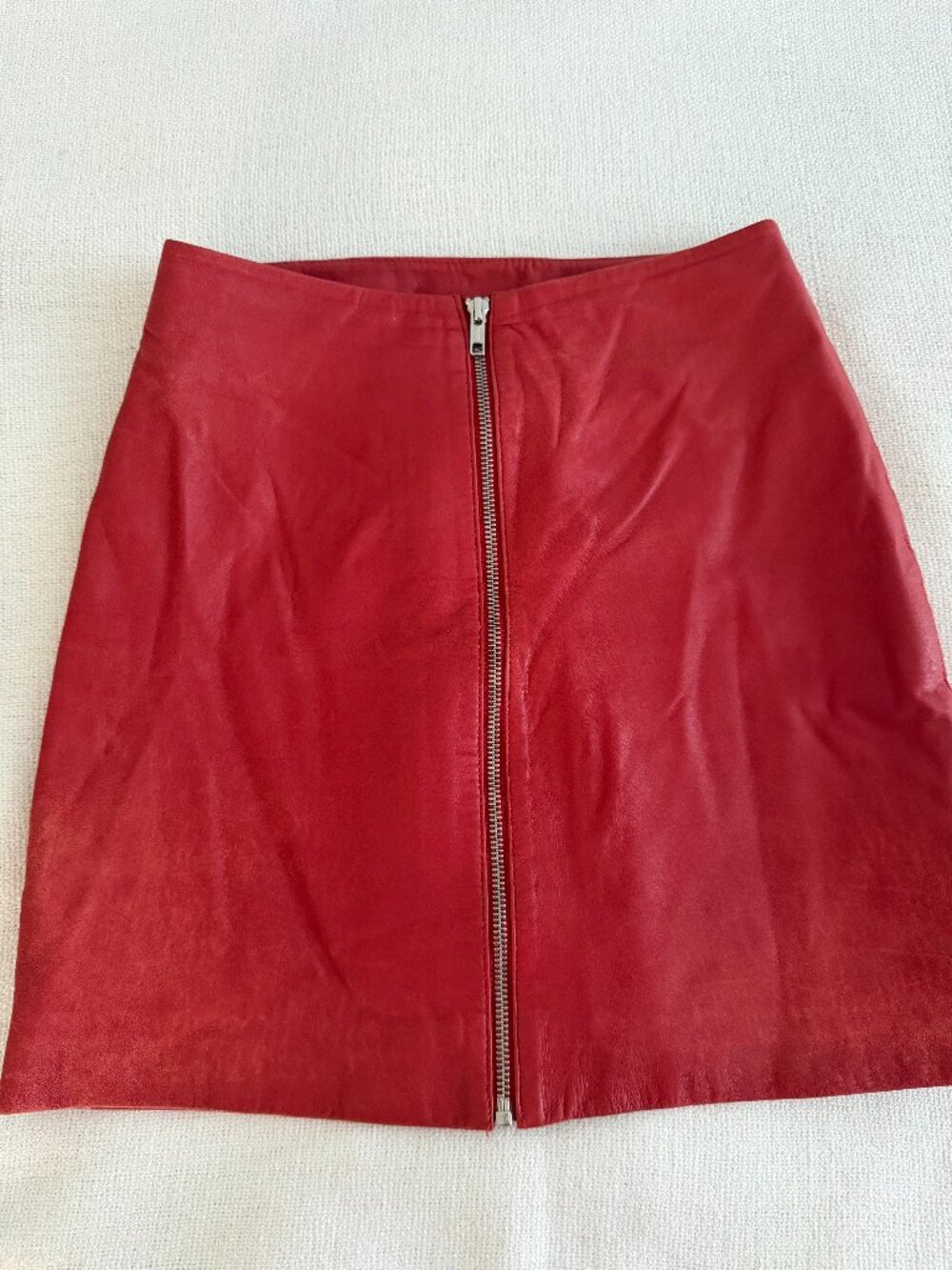 Miss Selfridge Red Leather A-Line Mini Skirt Zip Front Size 2 Damaged